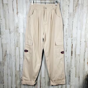 Shein Patched Detail Flap Pocket Wide Leg Jeans Khaki Size Small 4